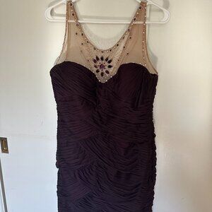 Vintage Adrianna Papell Evening Dress Purple Ruched Beaded Sheath Bodycon
